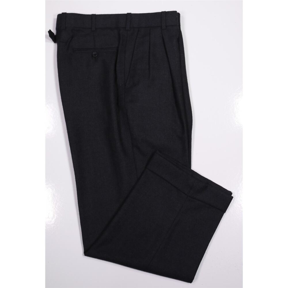 Edgar Pomeroy Bespoke Gray Herringbone 100% Cashmere Pleated Dress Pants 32x27